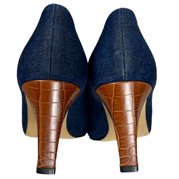 Escada 90s Denim Brown Croc Embossed Leather Block Heels 9.5N - Picture 7 of 7